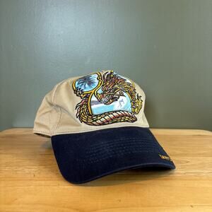Walt Disney World Dragon Embroidered Y2K Tan Navy Strapback Hat